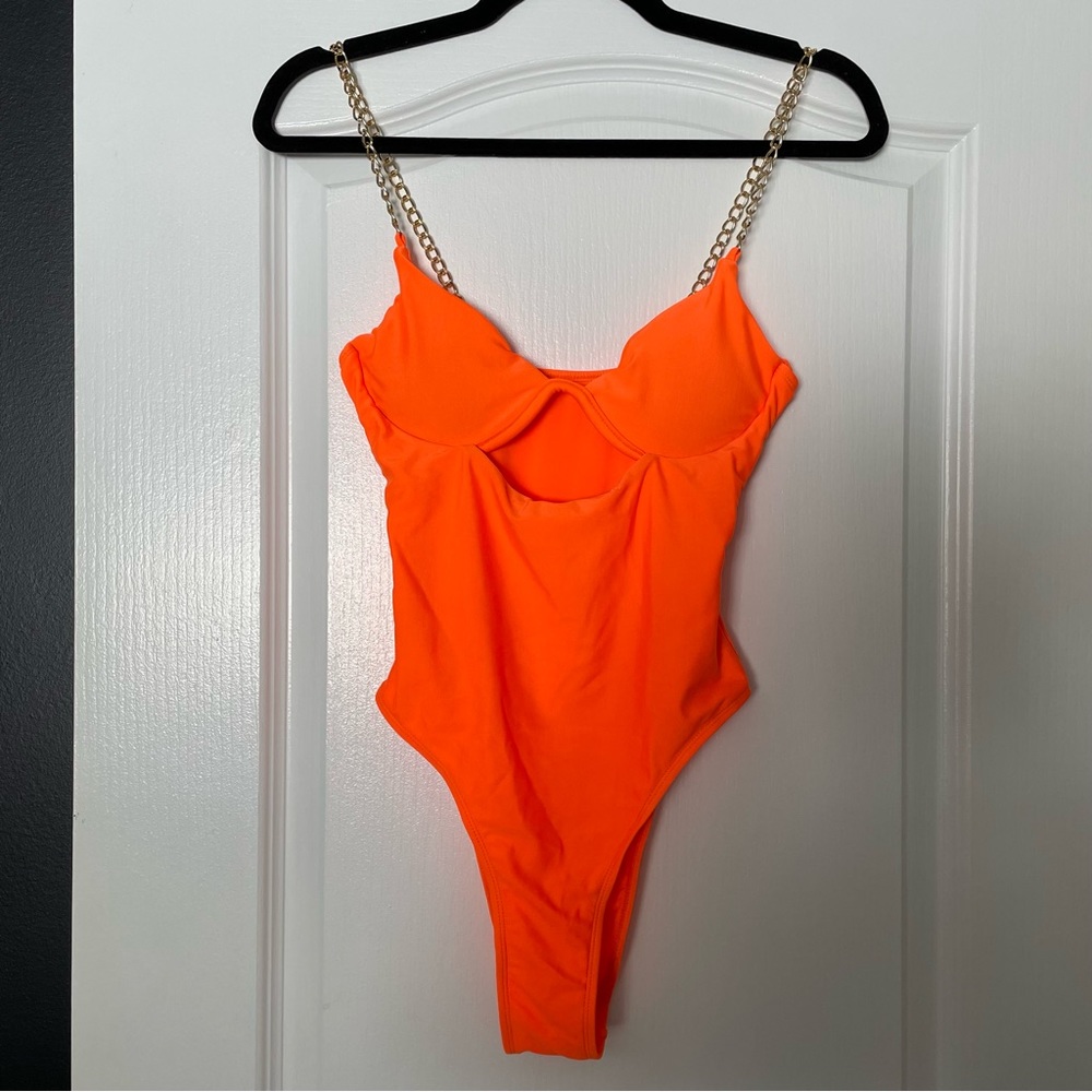 SHEIN Neon Chain Detail One Piece Bathing Suit
